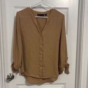 New York & Company Camel Button-Up Blouse